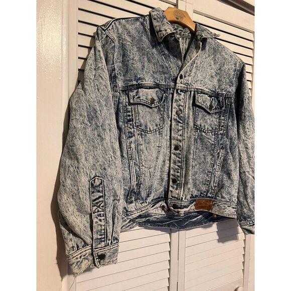 HIGH LINE Men's M‎ Medium Jacket Coat VINTAGE Denim Jean Acid Wash Retro Trucker - Picture 3 of 12